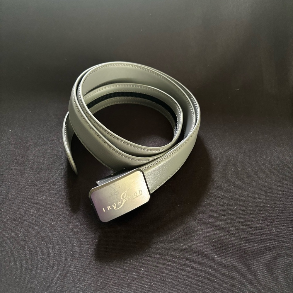Gray Leather Belt with Silver Buckle